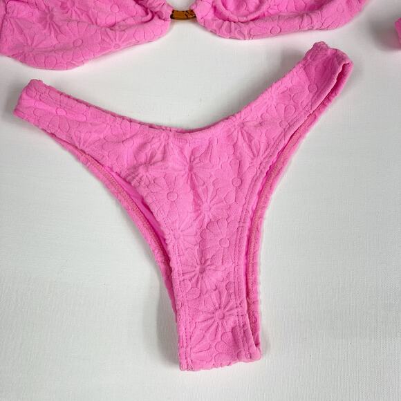 KB KINIS| Cheeky Bikini Set‎ Textured Floral Print Azalea Pink Tie-Back Top Sz S - Picture 9 of 15